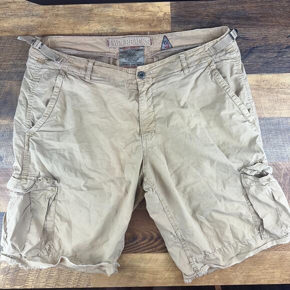 Paperbacks Men's Size 38 Tan Cotton Flat Front Cargo Shorts #124458 - Picture 1 of 9
